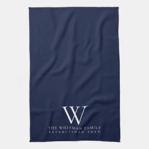 Family Monogram Elegant Navy Kitchen Towel