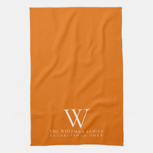 Family Monogram Elegant Orange Kitchen Towel