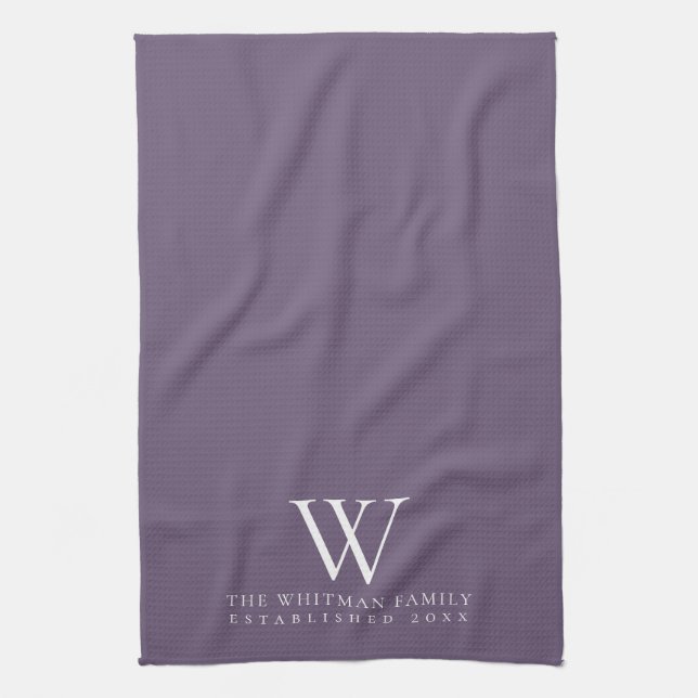 Family Monogram Elegant Purple Kitchen Kitchen Towel (Vertical)