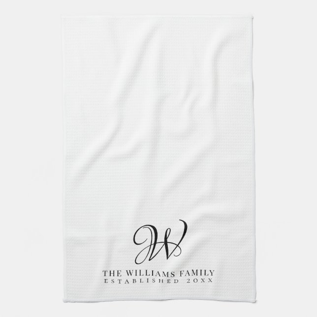 Family Monogram Elegant Script Kitchen Towel (Vertical)