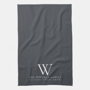 Family Monogram Elegant Slate Gray Ivory Kitchen Towel
