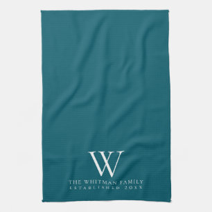 Family Monogram Elegant Teal Kitchen Towel