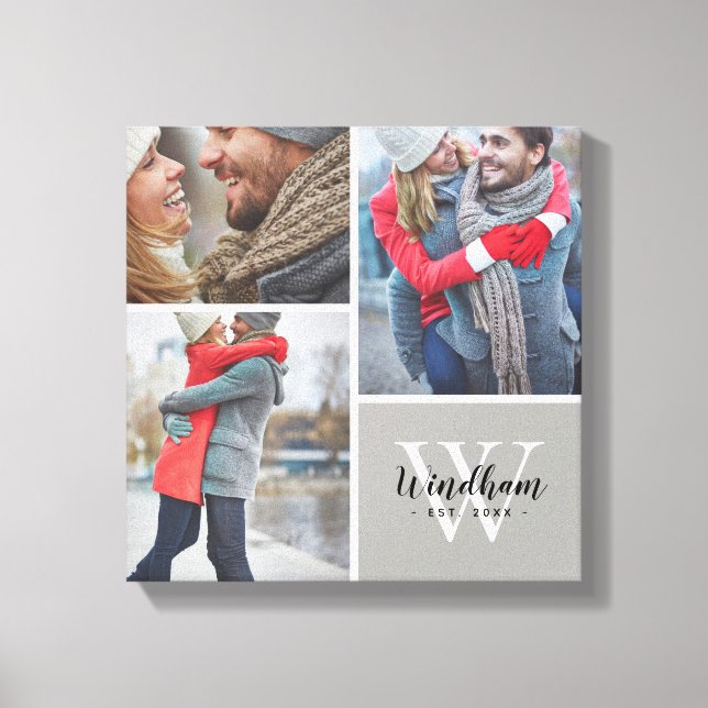 Family Monogram Established Date 3 Photo Collage Canvas Print (Front)