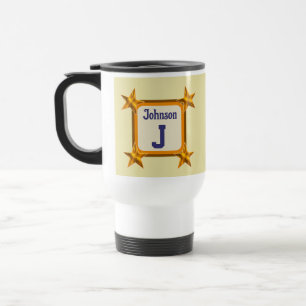 Family Monogram Gold Star Last Name Initial Travel Mug