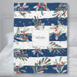 Family Monogram Modern Chic Winter Botanicals Fleece Blanket<br><div class="desc">Stay warm and cozy with this fleece blanket featuring your monogram initial and name surrounded by handpainted watercolor botanicals and berries set against a navy and white striped background - all accented by faux gold glittery polka dots. Fun and festive - the perfect housewarming, birthday or winter holiday gift. (Easily...</div>