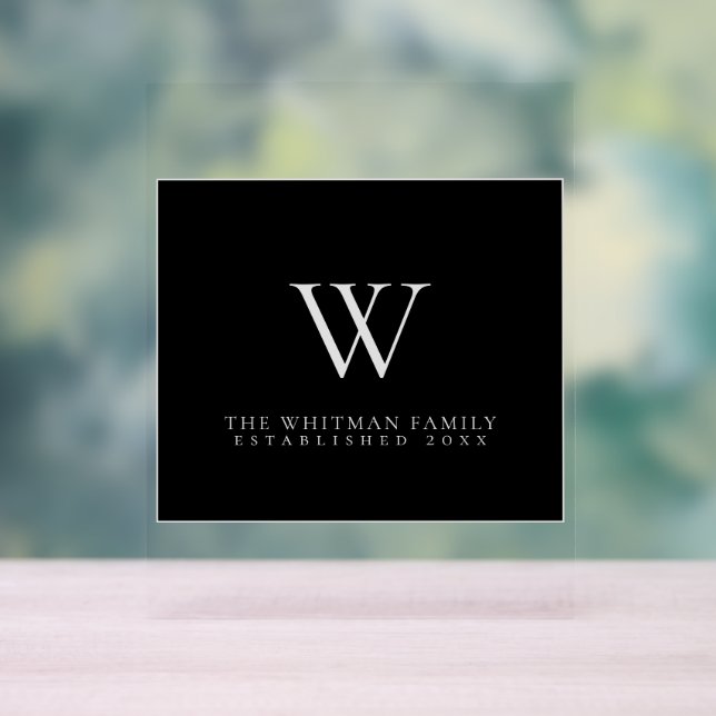 Family Monogram Modern Elegant Black Grey Acrylic Sign (Neutral)