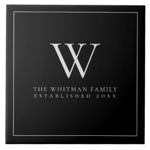 Family Monogram Modern Elegant Black Grey Tile