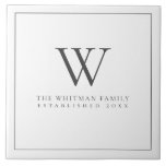 Family Monogram Modern Elegant Charcoal White Tile<br><div class="desc">Family Monogram Modern Elegant Charcoal White Ceramic Title. Designed by, Life on Memory Lane, shown in charcoal with text with a thing boarder. Personalize with your own text (all colours and fonts may also be customized by you using the tools provided within Zazzle's personalization and customization menus. Beautiful Modern feature...</div>