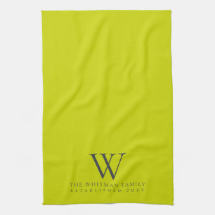 Family Monogram Modern Lime Green Kitchen Towel