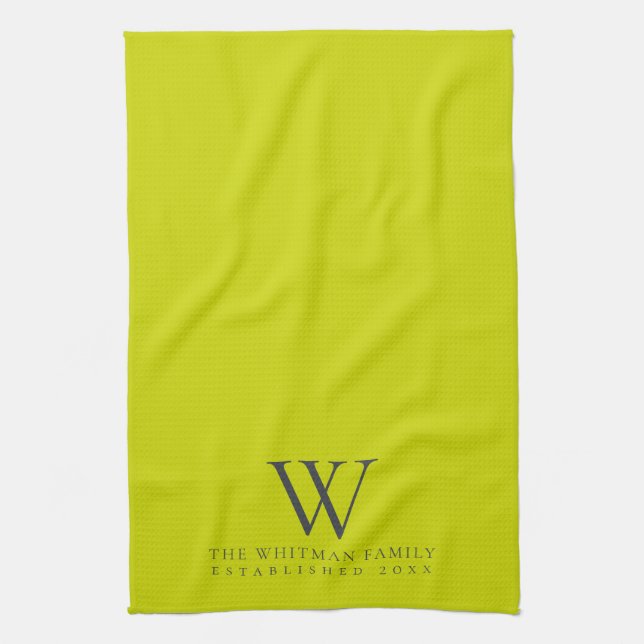 Family Monogram Modern Lime Green Kitchen Towel (Vertical)