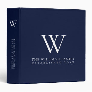 Family Monogram Modern Navy Blue Binder