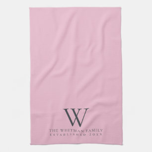 Family Monogram Modern Pink Slate Grey Kitchen Towel