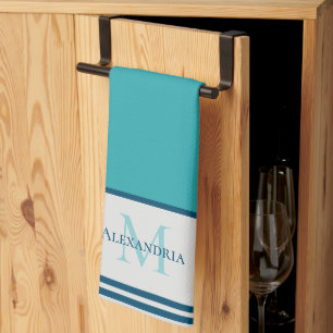 Family monogram modern teal blue kitchen towel