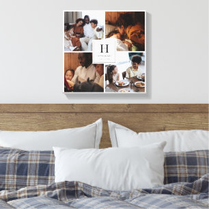 Family Monogram Multi Photo Simple Elegant Canvas Print