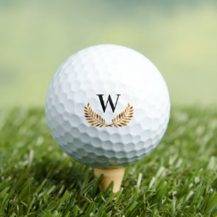 Family monogram name gold black laurel wreath golf balls
