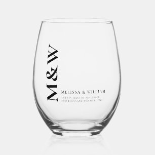 Family Monogram Name Modern Black  Stemless Wine Glass