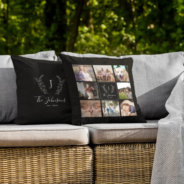 Family monogram name multi photo collage custom throw pillow (Creator Uploaded)
