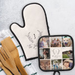 Family monogram name multi photo collage white oven mitt & pot holder set<br><div class="desc">Create youor own personalized family monogram,  name and established year with 8 photo grid collage making an elegant rustic farmhouse style white and black oven mitt and pot holder set.         A thoughtful keepsake gift for Christmas,  wedding,  family anniversary,  new home or Thanksgiving.</div>