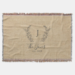 Family monogram name personalized rustic throw blanket