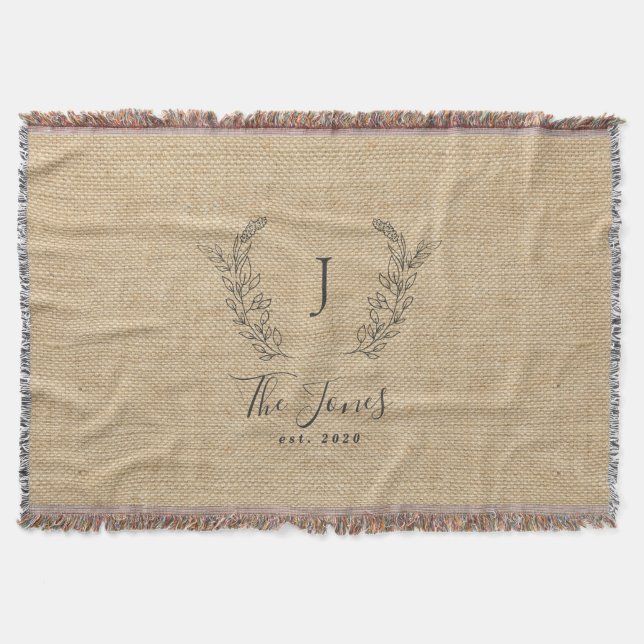 Family monogram name personalized rustic throw blanket (Front)
