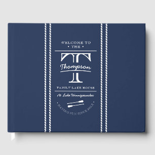 Family Monogram Navy Nautical Lake House Guest Book
