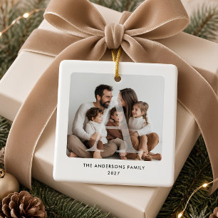 Family Monogram Personalized Photo Christmas Ceramic Ornament