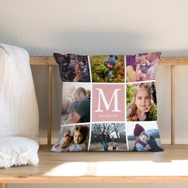 Family Monogram Photo Throw Pillow (Creator Uploaded)