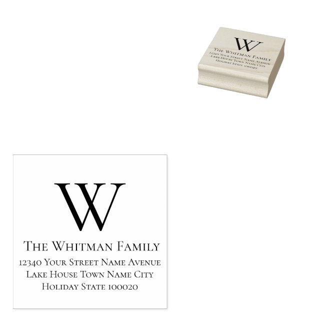 Family Monogram Return Address Rubber Stamp (Stamped)
