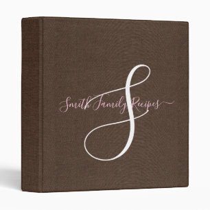 Family Monogram Script Chocolate Brown Faux Linen Binder