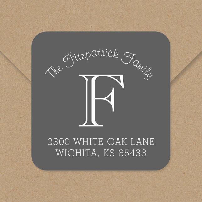 Family Monogram Square Address Labels (Creator Uploaded)