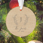 Family monogrammed rustic farmhouse ornament<br><div class="desc">Custom monogram and name with family established year elegant chic farmhouse style round tree ornament.         A modern keepsake gift for Christmas holidays.</div>