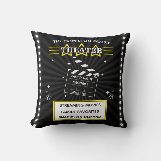 Family Movie Theatre Any Name Casting Theme Throw Pillow (Front)