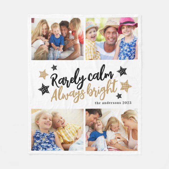 Family Multi Photo Collage Calm Bright Fleece Blanket (Front)