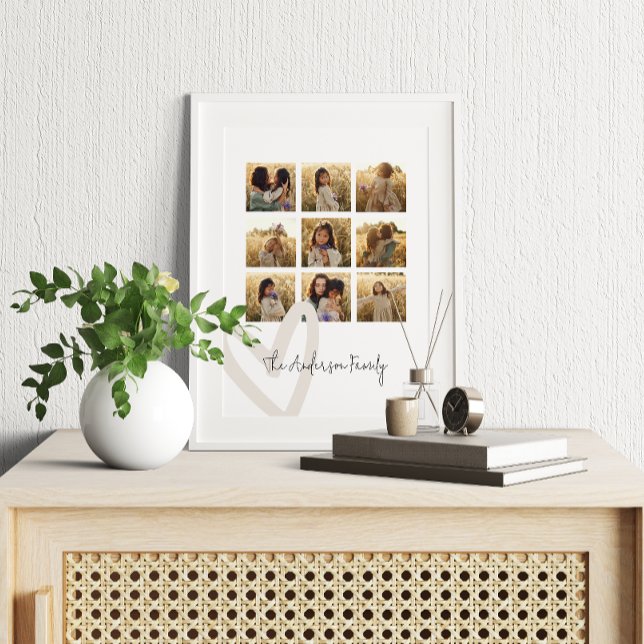 Family multi photo cream heart elegant stylish canvas print (Creator Uploaded)