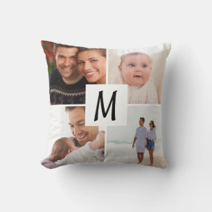 Family Multi Photo Monogram Throw Pillow