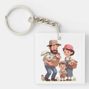 Family Mushroom Picking Together Keychain