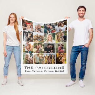 Family Name 16 Photo Collage Modern Elegant Black Fleece Blanket