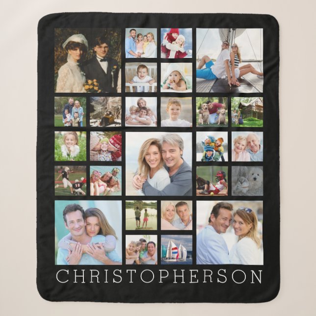 Family Name 27 Photo Collage Custom Colour Sherpa Blanket (Front)