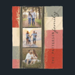 Family Name 3 Photo Collage Rustic Abstract Fleece Blanket<br><div class="desc">Family Name 3 Photo Collage Rustic Abstract Fleece Blanket features a photo collage of three of your favourite photos with your personalized family name in simple black script on an abstract background. Personalize by editing the text in the text boxes provided. Perfect gift for birthday, Christmas, Mother's Day, Father's Day,...</div>