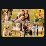Family Name 5 Photo Collage Magnet<br><div class="desc">Family Name 5 Photo Collage Magnet. Create a fun photo magnet utilizing this easy-to-upload photo collage template with 5 pictures in various shapes and sizes, both horizontal and vertical, and a family name or your custom text in your choice of font style and colour and background colour that makes the...</div>