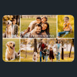 Family Name 5 Photo Collage Magnet<br><div class="desc">Family Name 5 Photo Collage Magnet. Create a fun photo magnet utilizing this easy-to-upload photo collage template with 5 pictures in various shapes and sizes, both horizontal and vertical, and a family name or your custom text in your choice of font style and colour and background colour that makes the...</div>