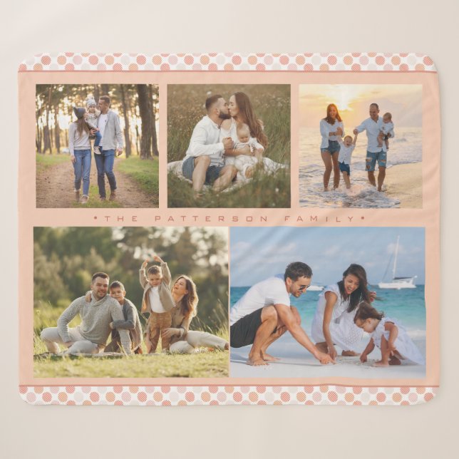 Family Name 5 Photo Collage Pink Girly Modern Sherpa Blanket (Front (Horizontal))