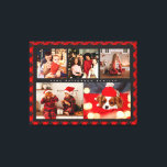 Family Name 5 Photo Collage Red Plaid Modern Canvas Print<br><div class="desc">Family Name 5 Photo Collage Red Plaid Modern Canvas Print features a photo collage of five of your favourite photos with your personalized family name in elegant white script on a red plaid background. Personalize by editing the text in the text boxes provided. Perfect gift for birthday, Christmas, Mother's Day,...</div>