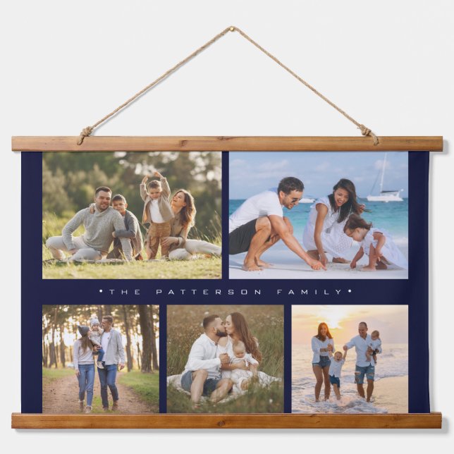 Family Name 5 Photo Collage Simple Modern Hanging Tapestry (Front)