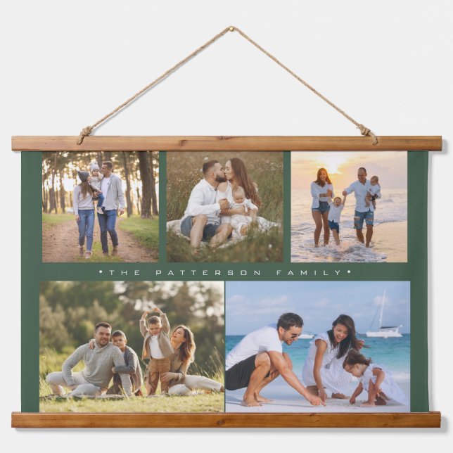 Family Name 5 Photo Collage Simple Modern Hanging Tapestry (Front)