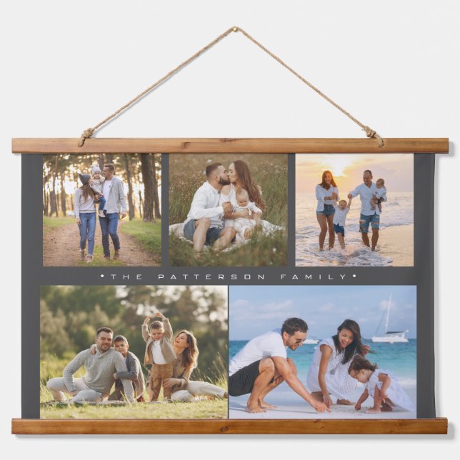 Family Name 5 Photo Collage Simple Modern Hanging Tapestry (Front)