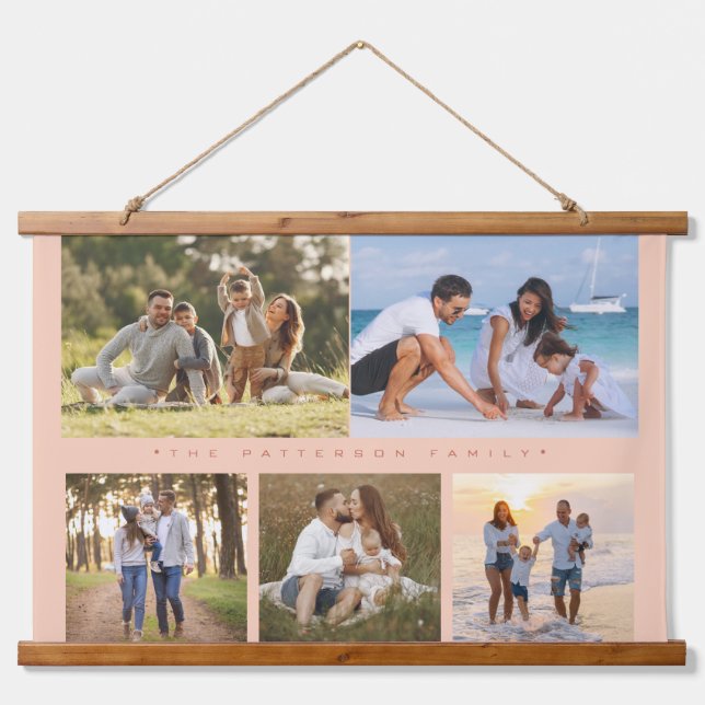 Family Name 5 Photo Collage Simple Modern Hanging Tapestry (Front)