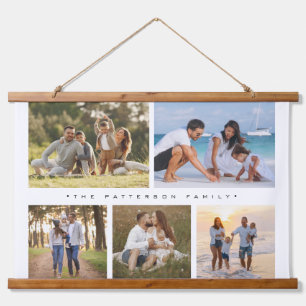 Family Name 5 Photo Collage Simple Modern Hanging Tapestry