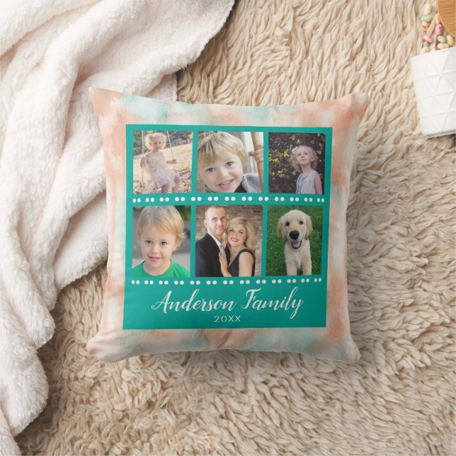Family Name 6 Photo Collage Throw Pillow (Blanket)