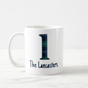 Family Name and Plaid Lowercase Letter l Initial Coffee Mug